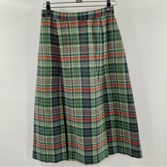 Handmade School Girl Academia Green Pleated Plaid Zip Latch Midi Skirt - Picture 1 of 12